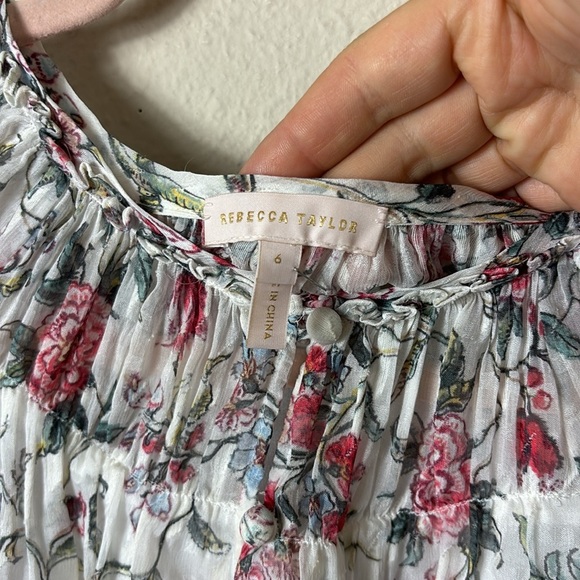 Rebecca Taylor Esmee Floral Top Silk Cotton Blend lined blouse size 6 - Picture 4 of 10